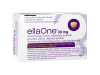 EllaOne package: says the words ellaOne, 30mg, film coated tablet, ulipristal acetate, Emergency Contraception.
